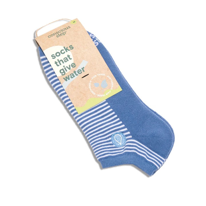 Pair of black ankle socks from Conscious Step featuring a water-themed design, promoting access to clean water through purchase.