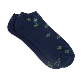 Pair of navy ankle socks by Conscious Step featuring turtle protection design, made from soft, comfortable fabric.