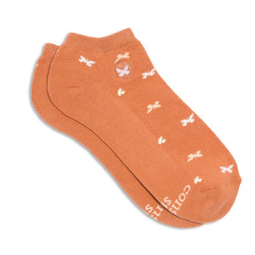 Pair of Conscious Step ankle socks featuring butterfly designs symbolizing support to stop violence against women.