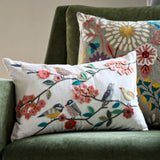 Natural Habitat Bird Flock embroidered pillow featuring colorful bird designs, 12x20 inches, decorative and cozy home accent.
