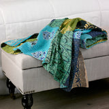 blue green kantha throw