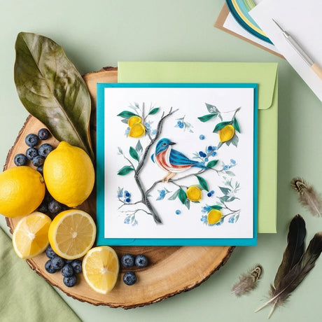 Bluebird with Lemons & Blueberries Quilling Card