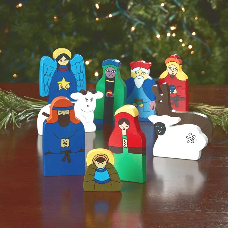 bright wood nativity styled