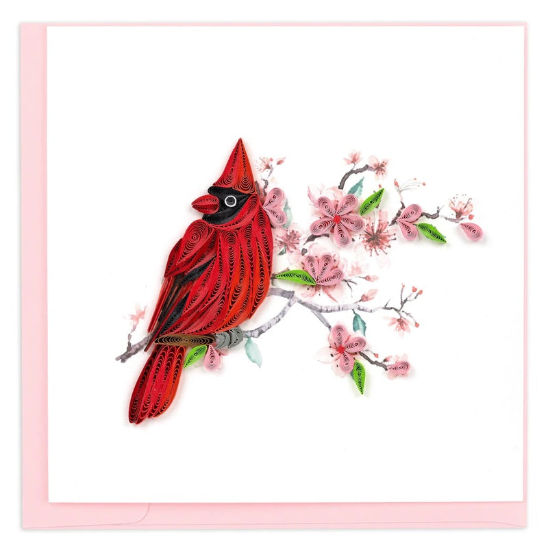 cardinal and cherry blossoms quilling card