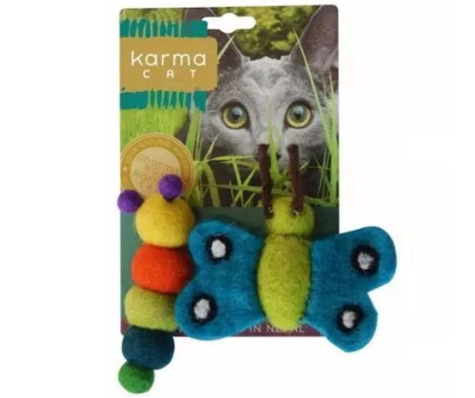 Caterpillar and Butterfly Wool Cat Toy Set of 2