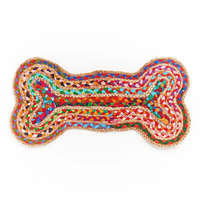 Chindi Rug Dog Bone pet mat by Matr Boomie featuring colorful woven design and soft texture for pets.