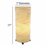 Eangee Cocoa Leaf Cylinder Leaf Lamp in natural finish, showcasing a woven leaf design with warm, ambient lighting.