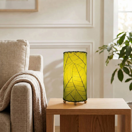Cocoa Leaf Cylinder Table Lamp 12” - Green