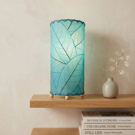 Cocoa Leaf Cylinder Table Lamp 12” - Sea Blue