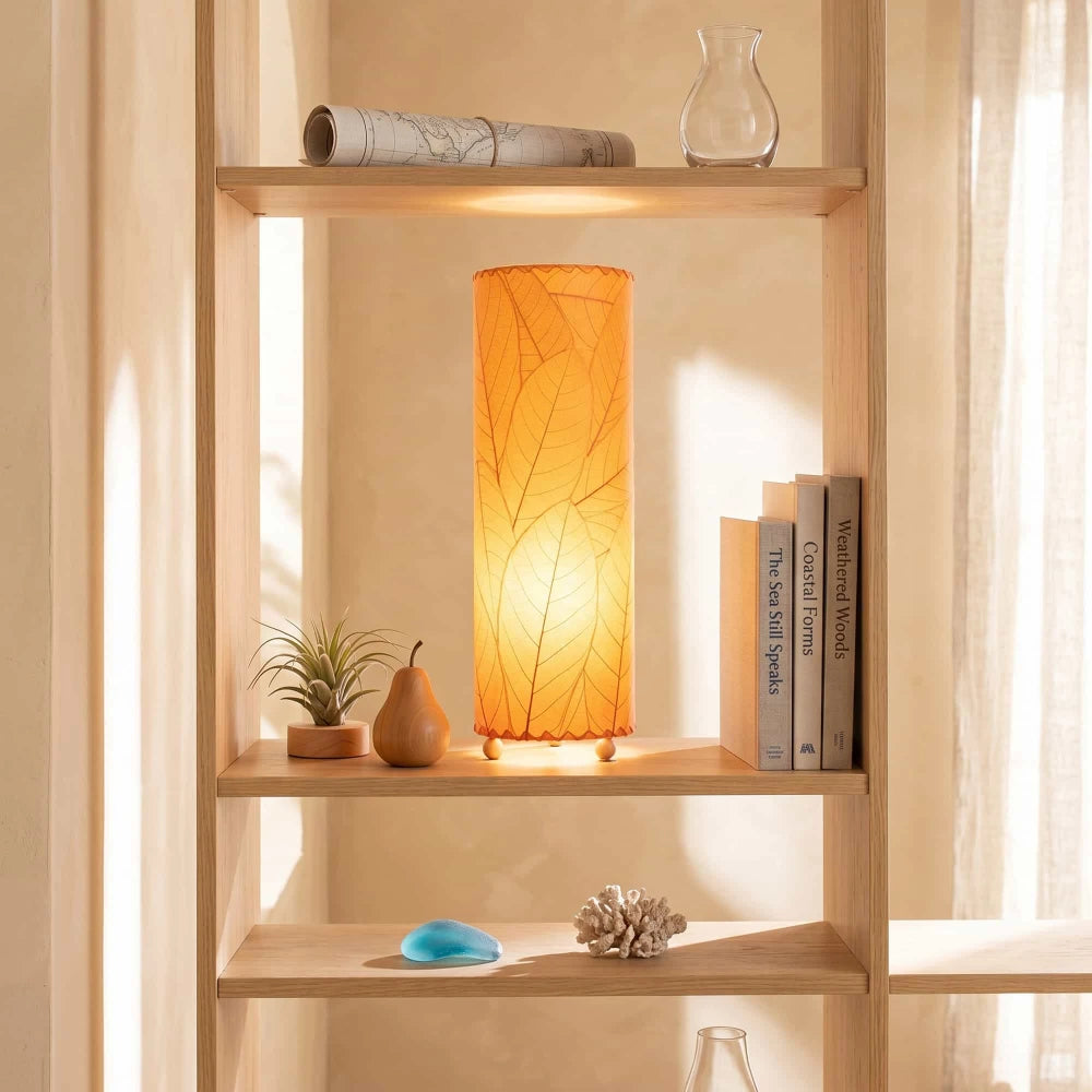 Cocoa Leaf Cylinder Leaf Lamp 24" - Orange