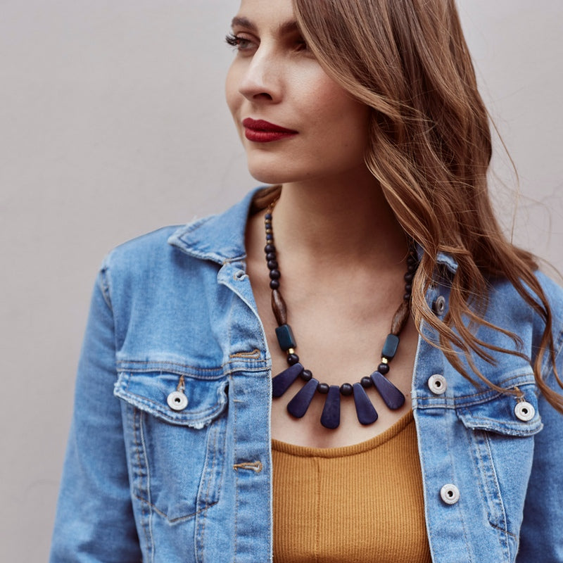 Estate Blue Cordoba Necklace by Faire Collection featuring a delicate chain and blue gemstone accents.