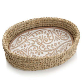 Curly Fern Bread Warmer Basket with terracotta warming stone, perfect for keeping bread warm and adding a rustic touch to your table setting.
