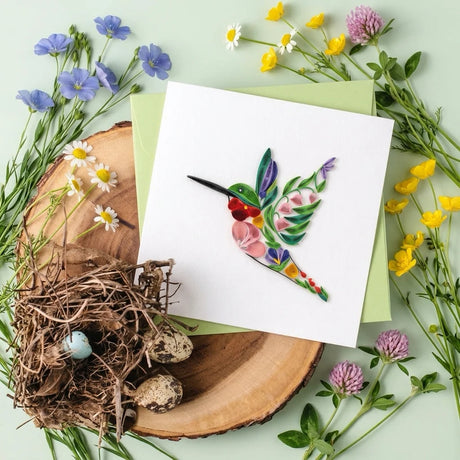 Decorative Floral Hummingbird Quilling Card