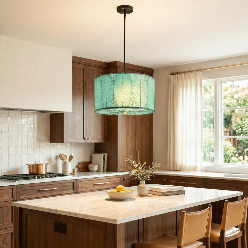 Drum Pendant 18” Leaf Lamp - Blue