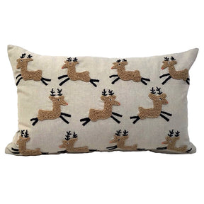 embroidered reindeer pillow