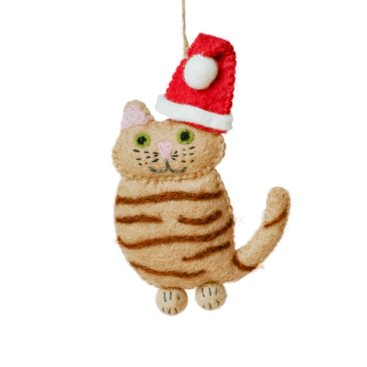Felt Santa Cat Ginger Tabby Ornament
