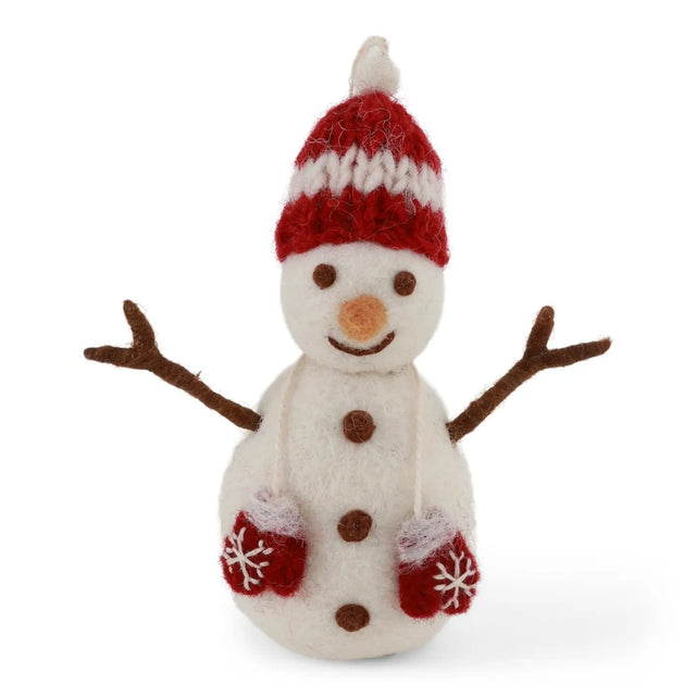 Felt Snowman with Red Hat and Mittens Ornament