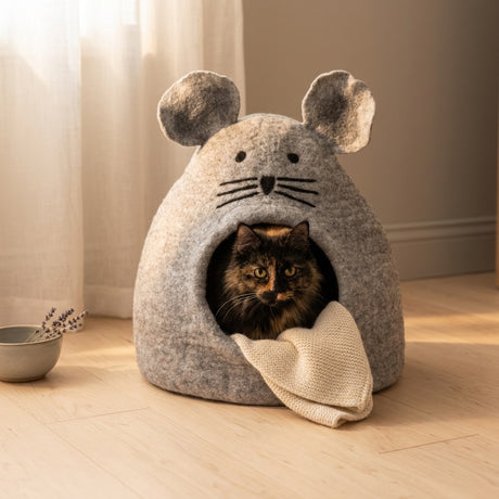 Grey Mouse Wool Pet Cave