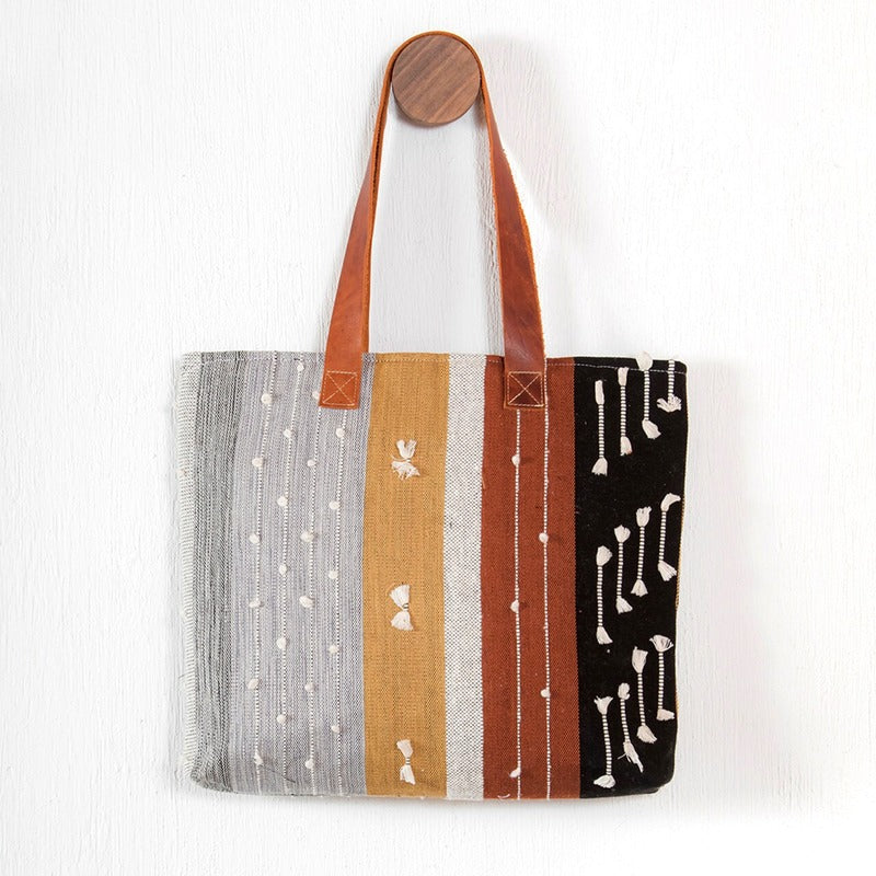 handwoven textured tote earth tone
