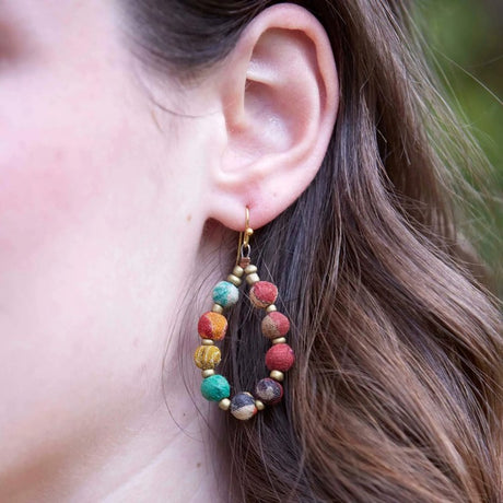 kantha beaded teardrop earrings model 2