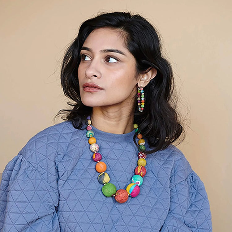 kantha graduated statement bead necklace model 2