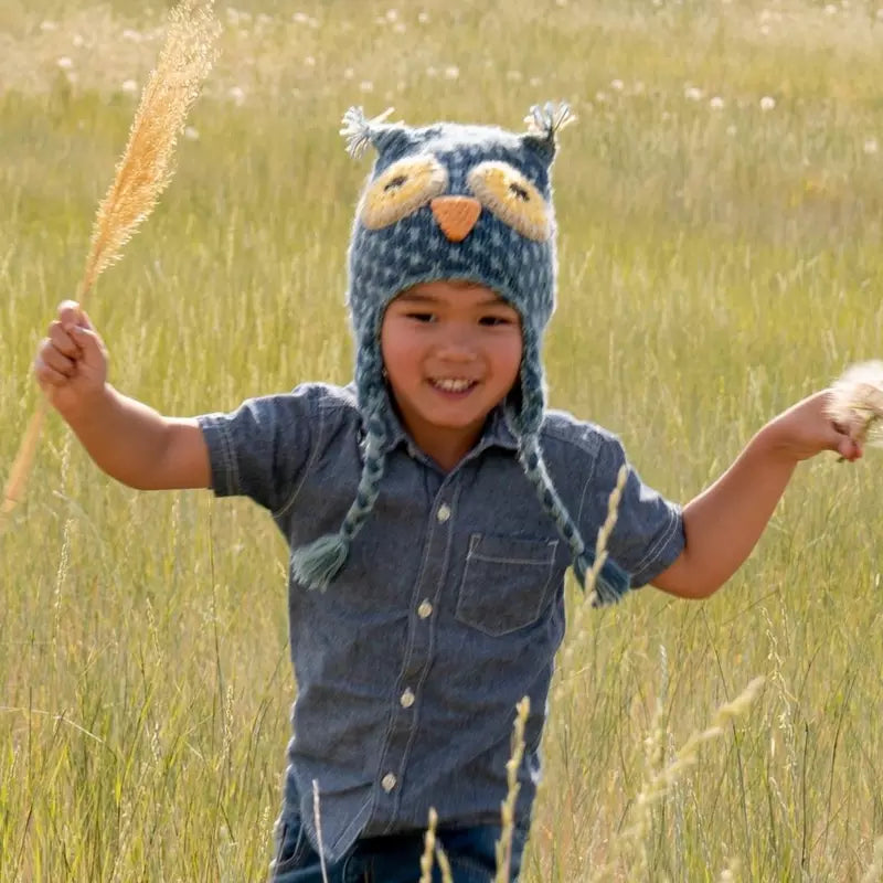 Kids Knit Blue Owl Hat
