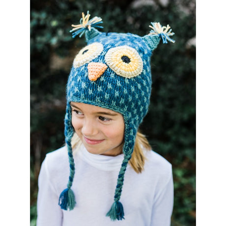 kids animal hat blue owl