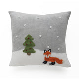 knit fox christmas pillow