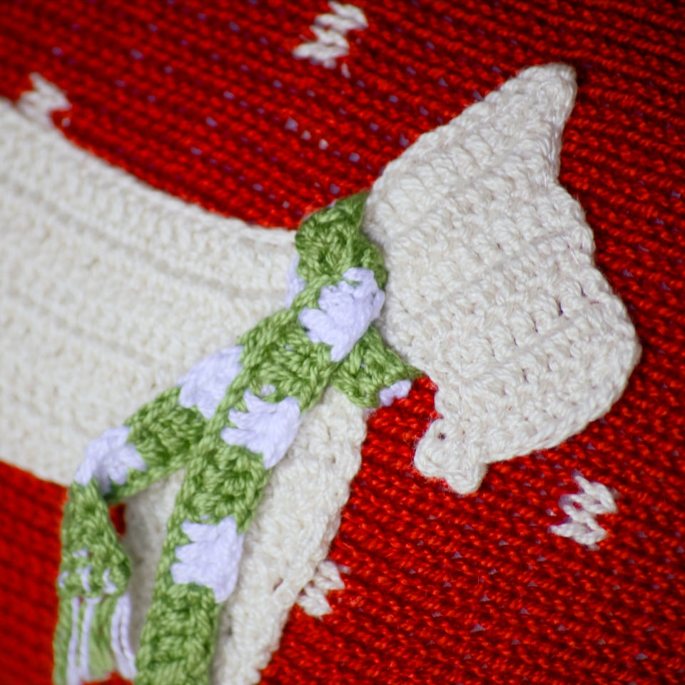 Knit Westie Dog Christmas Pillow