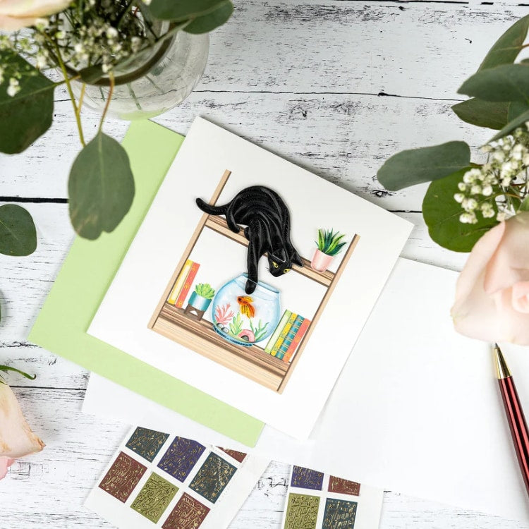 mischievous cat quilling card styled