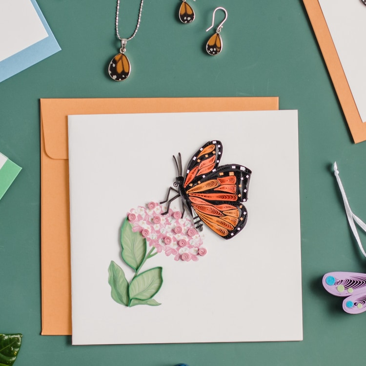 monarch butterfly quilling card styled with earrings