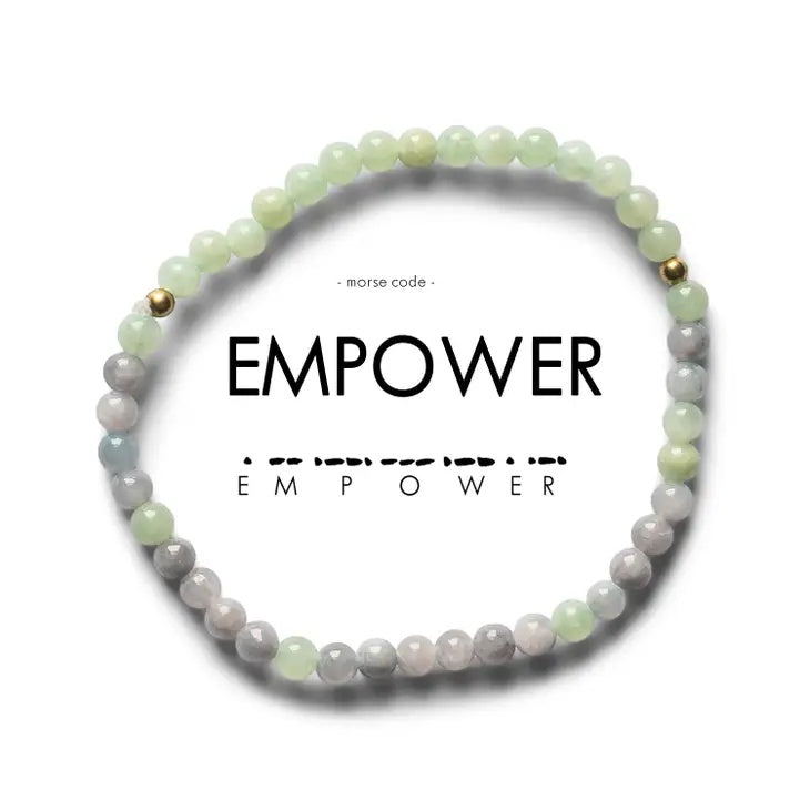 Morse Code Bracelet Empower - Lavender Quartz & Sea Green Jade