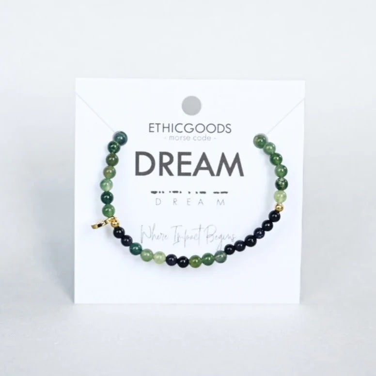 morse code bracleet dream moss agate card