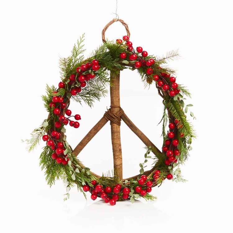 peace wreath with greens and berries