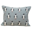 penguin embroidered pillow blue