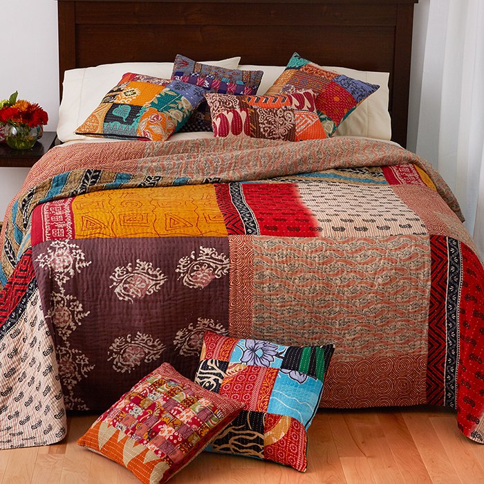 queen size kantha quilt styled