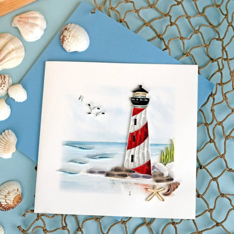 Red & White Lighthouse Quilling Card