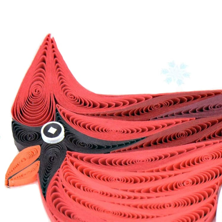 snowy cardinal quiling card detail