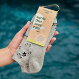 Conscious Step ankle socks featuring a cat-saving design, made for comfort and supporting animal rescue efforts.