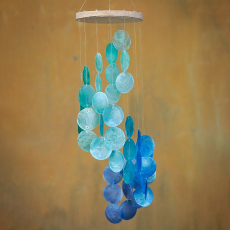 spiral capiz chime blue water