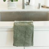 stone washed linen towel sage styled