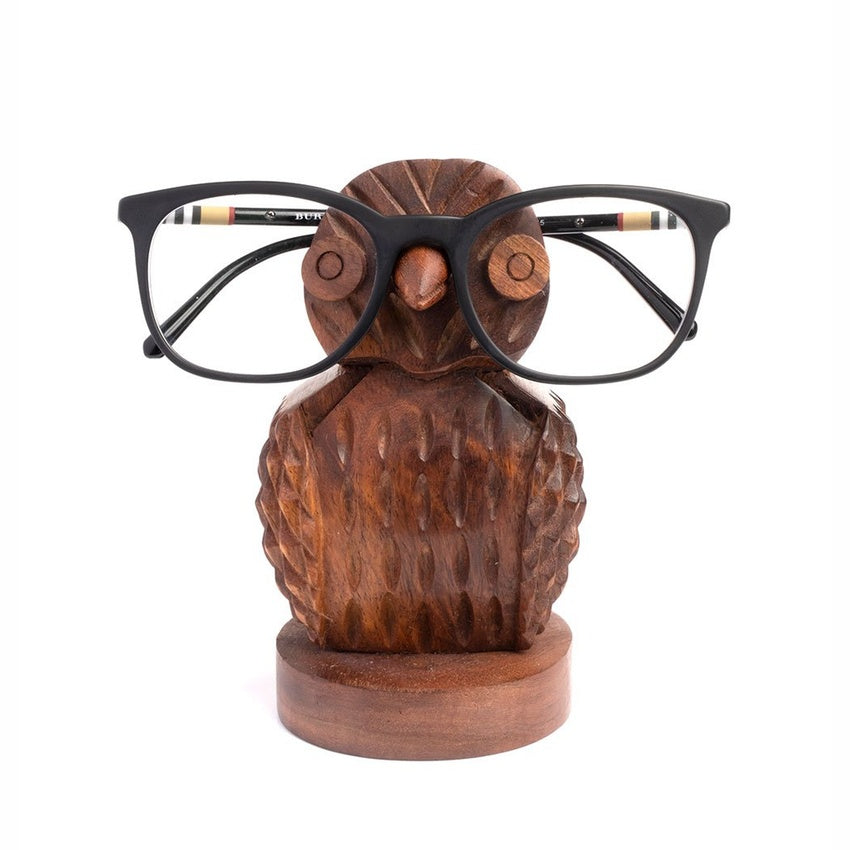 wooden owl eyeglass holder