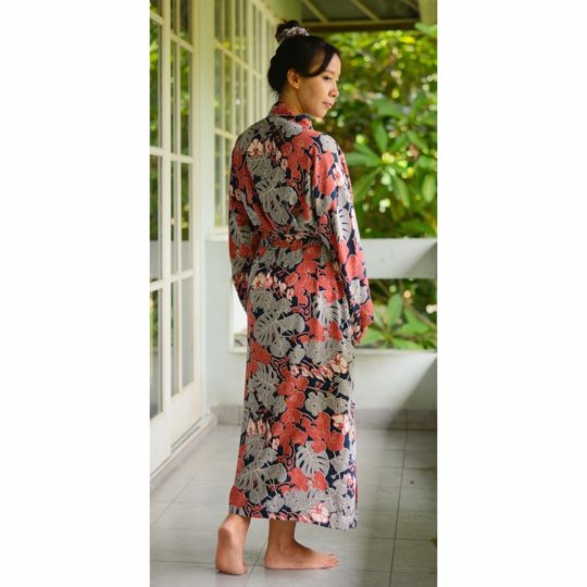 Kimono Robe Orchid Coral Navy 1