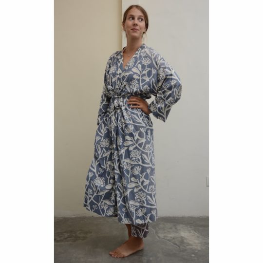 kimono robe frangipani french blue 1