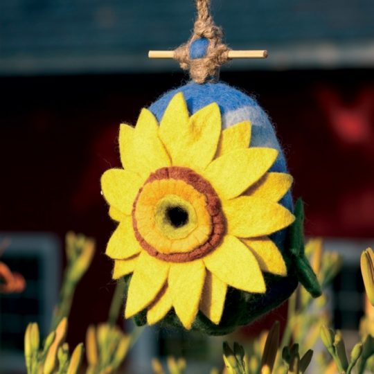 felt sunflower-birdhouse-display