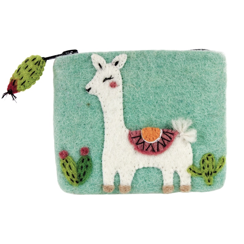 happy llama felt coin purse