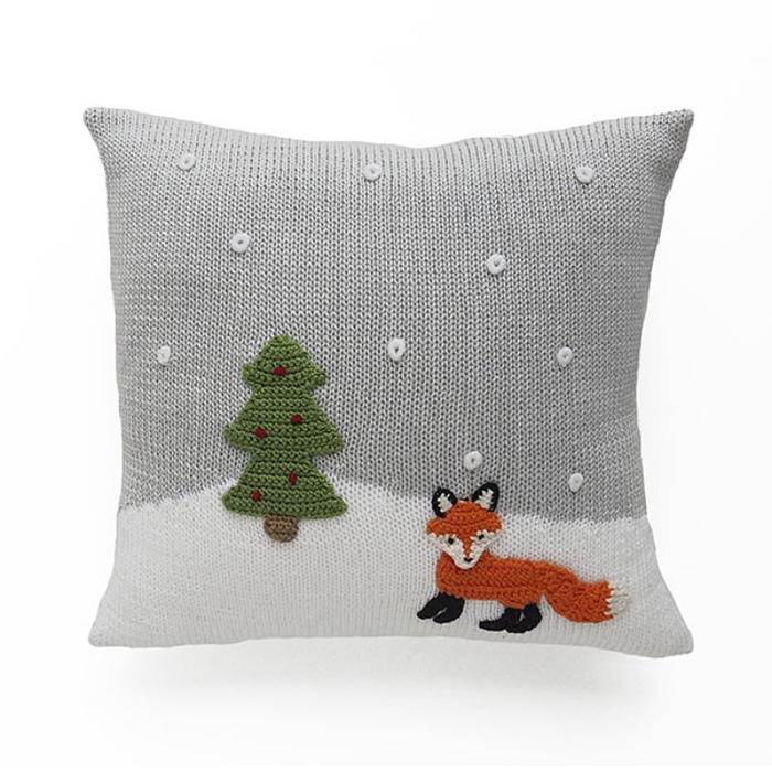 knit fox christmas pillow
