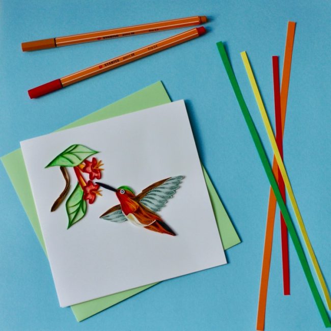 rufous hummingbird quilling card styled