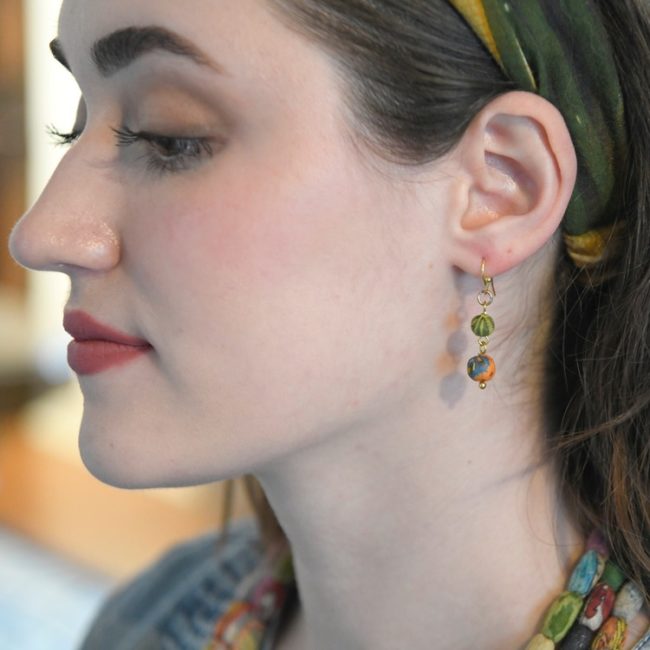 Kantha double drop earrings model