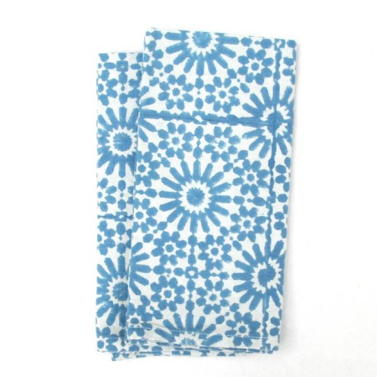 Block Print Organic Cotton Napkins - Moroccan Sky Blue